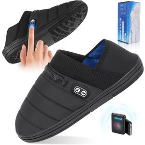 Heated Slippers, BIAL Unisex Electric Heating Pad for Feet, Rechargeable Battery Shoes Cordless Heat Foot Warmer Feet Warmer Winter Slippers Cold Weather Slippers for Men Women, Black + Aqua Blue