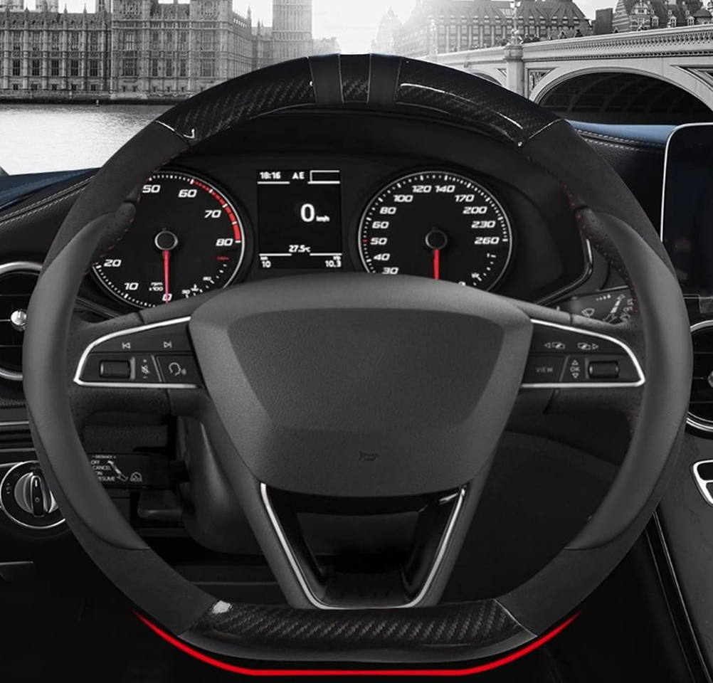 Carbon Fiber Leather Car Steering Wheel Covers 38cm for SEAT for Tarraco for Toledo for Arona for Leon Accessories Wheel Cover