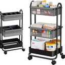 Baby Diaper Caddy Organizer Cart - 3 Tier Rolling Storage Cart with Wheels, Baby Essentials for Nursery Storage, Detachable Dividers - for Crib, Bedroom, Art & Craft Organizer (Black)