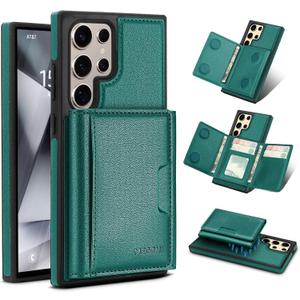 for Samsung Galaxy S23 Ultra Wallet Case, 2-in-1 Detachable Magnetic Wallet Case, Card Holder RFID Blocking, Fashionable Faux Leather Card Slot & Folding Design (Green)