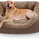 INVENHO Large Dog Beds Large Sized, Washable Orthopedic Warming Soft Sleeping Durable with Anti-Slip Bottom (L (35"x25"x9"), Dark Brown)