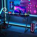 BestOffice 39" Gaming Desk Computer Gaming Desk Z Shaped Gaming Workstation Ergonomic Gaming Table with Headphone Hook for Game Players,Black&Blue