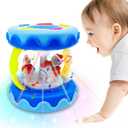 Baby Girl Toys Hand Drum Baby Rotating Musical Light Up Sensory Activity Crawling Toys 2 3+ Year Old Infant Girls Toy Gifts (Blue)