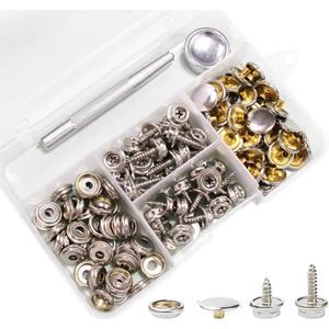 Snaps Kit for Boat Cover,Canvas Screws Snaps Buttons Tool Marine Grade Sewing Fastener with 2Pcs Setting Tool (60pcs)