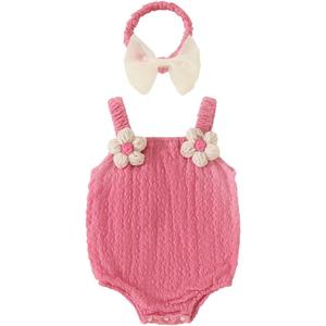 Baby Girl Bubble Romper with Butterfly Bow Back Newborn One-Piece Summer Outfit Cute Sleeveless Jumpsuit for Infants