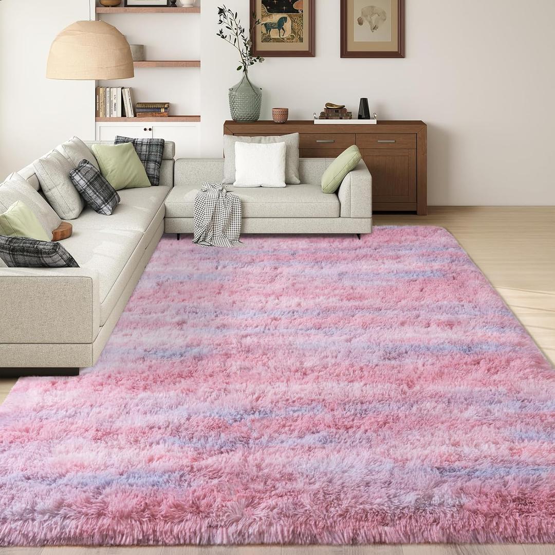 Shag Rugs for Living Room 6x9, Ultra Soft Abstract Pink Big Fuzzy Rugs for Bedroom, 6 x 9 Fluffy Shaggy Plush Carpet Girls Kids Room Dorm Upgrade Non-Slip