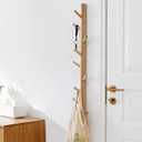 Vertical Coat Rack Wall Mounted - Height 36 Inches, Oak Wood Vertical Hat Rack for Wall with 9 Hooks, Modern Coat Rack Tree for Hanging Hats, Jackets, Bags in Entryway Bedroom Office