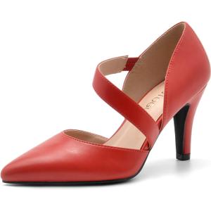 Women's Closed Toe Red Heel Pointed Toe Pumps 3 inch Dress Shoes for Women (red pu. 11)