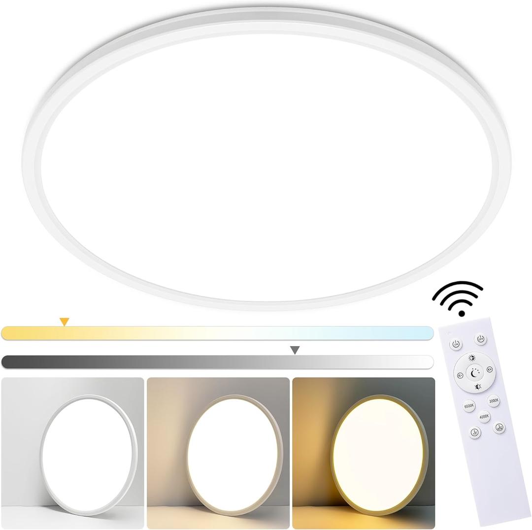 MOONSEA 15.8 Inch Dimmable LED Flush Mount Ceiling Light with Remote, 36W Low Profile Modern led Surface Mount Ceiling Lamp,Ultra-Thin Round Panel Light for Kitchen Living Dining, ETL Listed (White)