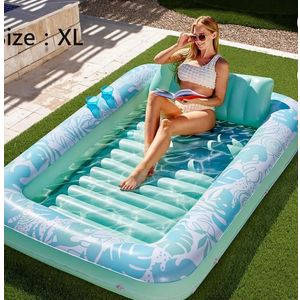 SLOOSH Inflatable Tanning Pool Lounger Float,72" x 38" Daybed Pool Floats Adults with Cup Holders, Adjustable Backrest Tanning Pool Lounger Chair, Floaties Rafts (Cyan)
