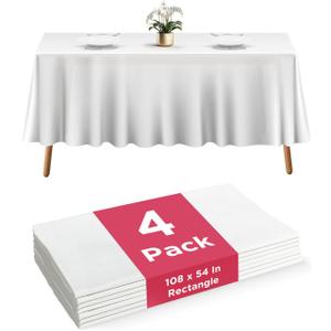 Prestee Plastic Table Cloth Disposable  108 x 54 White Tablecloth Rectangle  Plastic Table Cover for Parties, BBQs, Weddings, Outdoor Gatherings, and Fine Dining Events