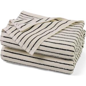 Jacquotha Black and Ivory Striped Bath Towels Set of 2, Lighter & Quick Dry Towels Large 27.5 x 55 inches, Farmhouse for Bathroom, Pool, Shower