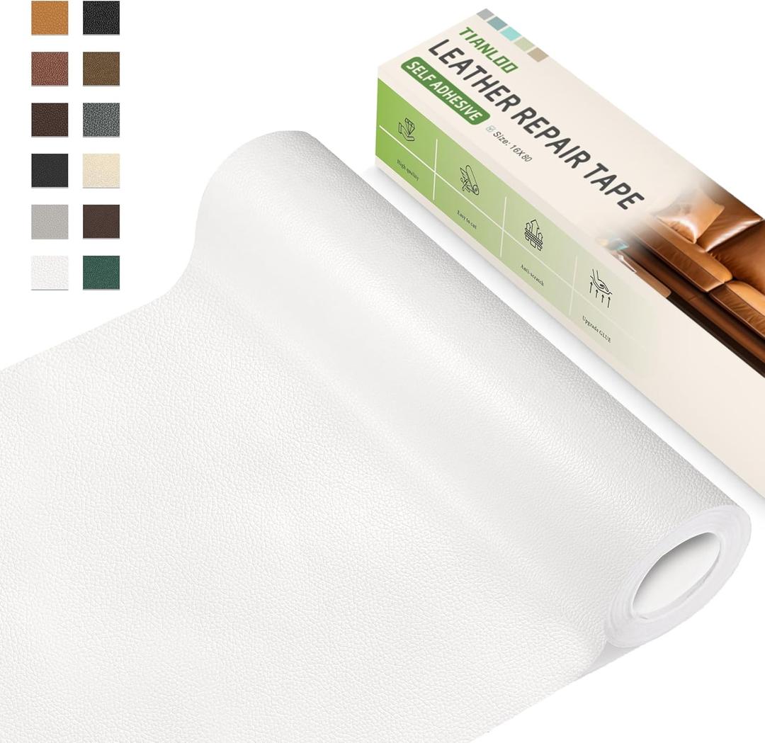 TIANLDD Leather Repair Tape,16 x 80 Inches Self Adhesive Leather Repair PatchLeather Repair Kit for FurnitureCouches,Car Seats,Cabinets,Handbags(White-Litchi Grain)