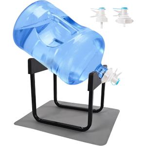 3-5 Gallon Water Jug Stand with 2 Dispenser Valves, Rust-Resistant Steel Stand with BPA-Free Fast Flow Spout, Fits Both 48mm and 55mm Standard Bottles (2 Caps Included)
