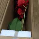 Briful Orchid Artificial Flowers 17in Red Fake Orchid Silk Flowers in Gold Ceramic Vase Faux Phalaenopsis Arrangement for Home Office Room Dining Table Centerpiece Modern Decor