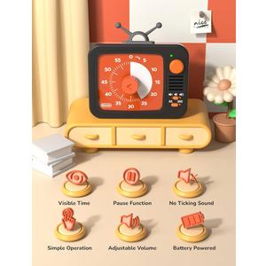 LIORQUE Visual Timer for Kids with Pause Function, 60-Minute Countdown Timers for Classroom Office Kitchen with Silent Operation, Kids Timer for Teaching