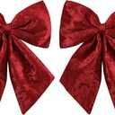 Large Plush Velvet Bows Set of 2 16-Inch Christmas Bow Tree Topper for Christmas Tree Decoration Door Window Decor (Burgundy)