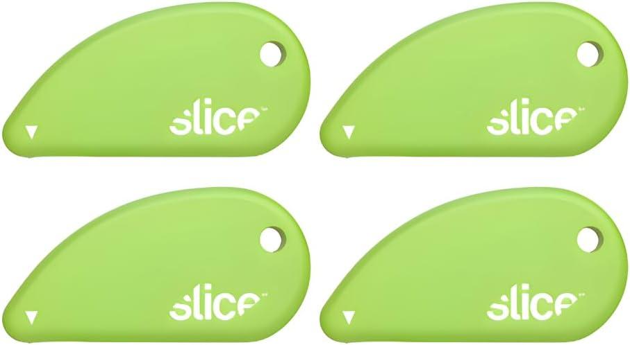 Slice 00100 Ceramic Blade Safety Cutter, Opens Clamshell Packaging, Coupon Cutter, Trim Photos, Scrapbooking, Fits Keychain, Green, Set of 4