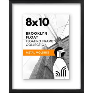 Americanflat Aluminum 8x10 Floating Picture Frame with Shatter-Resistant Glass - Use as 5x7 Picture Frame or Display 8x10 Photo - Signature Float Collection - Photo Frames for Wall Display - Black