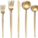 Lemeya Matte Gold Silverware Set for 6,Modern Stainless Steel Brushed Cutlery Set,30-Pieces Heavy Duty Flatware Set,Knives Spoons and Forks Set Utensils Set,Satin Finish,Dishwasher Safe