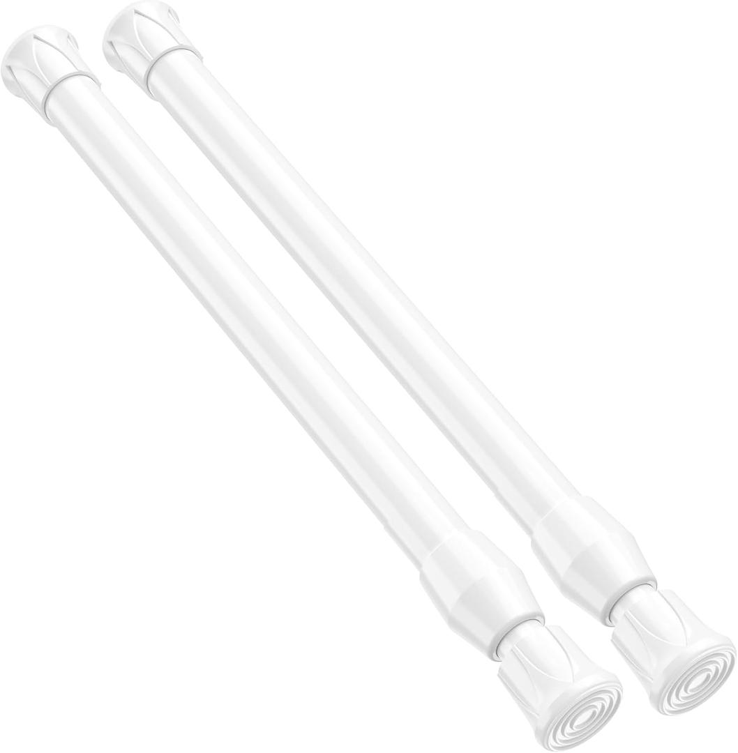 2 Pack Small Tension Rod 12 to 19 Inch Adjustable Tension Curtain Rod Mini Closet Spring Rod No Drilling Short Tension Rods for Windows, Cupboard, Kitchen Cabinets, White