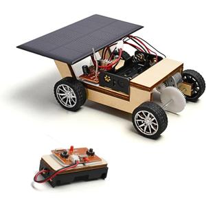 Solar-Powered Car V1, Wooden STEM Kit with Wireless Remote Control for Boys and Girls, Hybrid Powered by Solar Power and Batteries, Educational Motor Toy Gift for Kids Aged 8-12 (Classic)