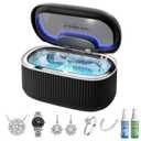 Ultrasonic Cleaner Set with Basket & Light, 304 Stainless Steel Tank, Includes 2100ml Cleaning Solutions for Silver, Gold, Diamond Rings, Retainers, Glasses, Dentures & Watches (Black)