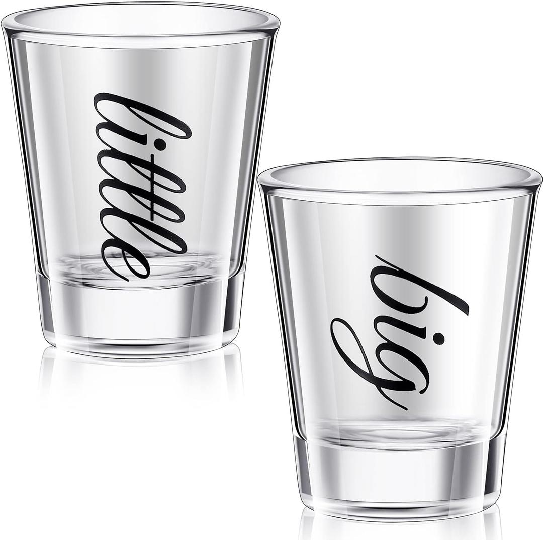 Lounsweer 2 Pcs Sorority Big Little Shot Glasses with Thick Base Big Little Sorority Gifts 2 oz Tequila Shot Glasses Mini Cups(Black)