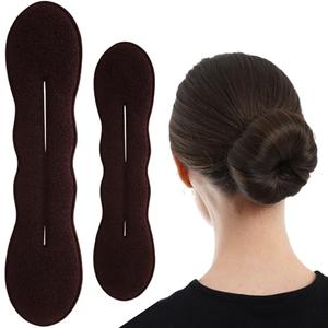 YANGWRshop 2 Pcs Hair Bun Maker for Women, Non-Slip Bun Updo Curler, Sponge Hair Bun Shaper, Hair Styling Accessories for Long Thin Straight Wavy Hair (Brown)