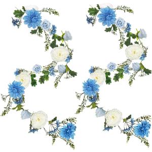 OrgMemory Rose Flower Vine, 1PCS 6' Each, Peony Garland, Silk Flower Vine, Blue and White Peony Garland for Wedding Arch Party Home Table Runner Mantle Decoration