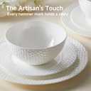 KINGSTONE Bone China Dinnerware Set, 24-Piece White Porcelain Tableware for 8, Hammered Rim Plates and Bowls, Microwave and Dishwasher Safe, Elegant Dish Set for Wedding, Family & Restaurant
