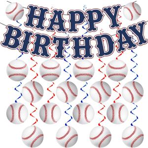 KORHONEN Baseball Birthday Party Decorations, Birthday Happy Birthday Banner and Hanging Swilrs for Boys&Adults