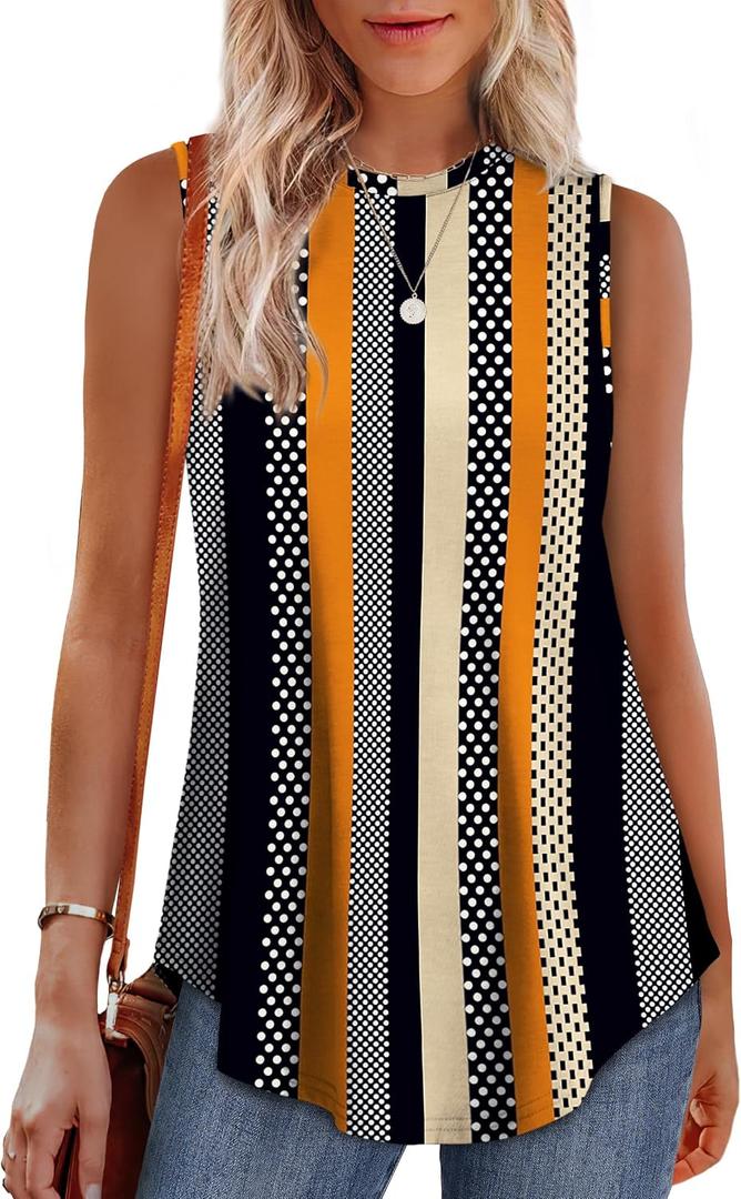 OFEEFAN High Neck Tank Tops for Women Loose Fit Sleeveless Top Summer Clothes Womens Tunic Tops to Wear with Leggings, B-pattern Stripe Spot, XX-Large