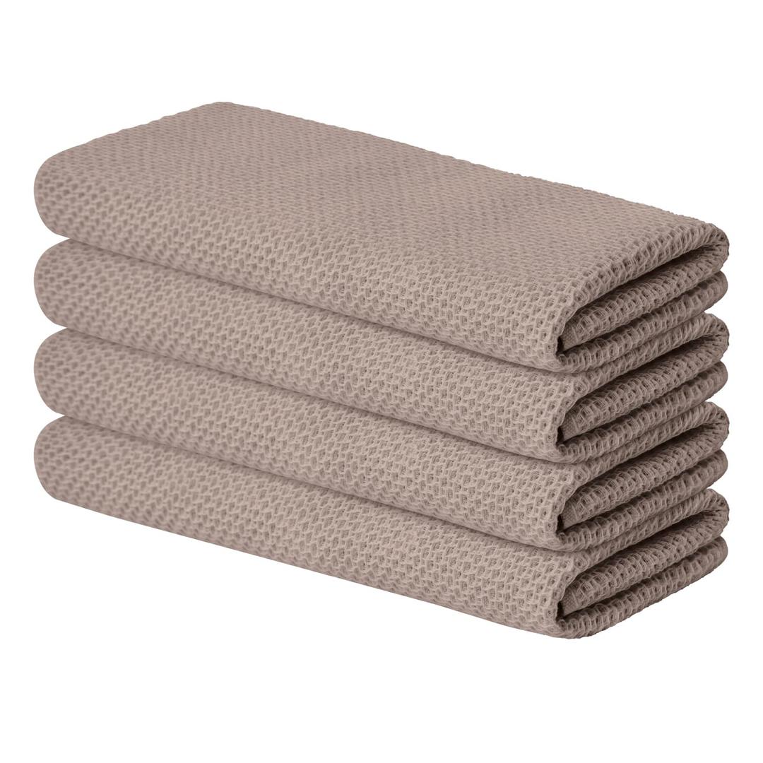 Artoid Mode 100% Cotton Beige Waffle Weave Kitchen Dish Cloths, 13x28 Inch Ultra Soft Absorbent Quick Drying Kitchen Dish Towels Set of 4