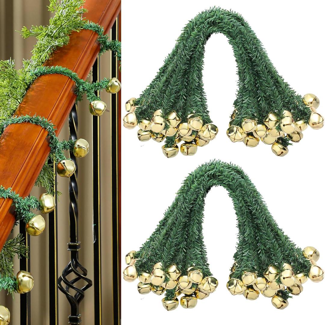 25 Pcs 20 Inches Christmas Garland Ties with Bells Decorative Twist Ties Garland Hanger for Banister Stairs Railing Garden Reusable Flexible Twist for Xmas Holiday Decorations (Gold)