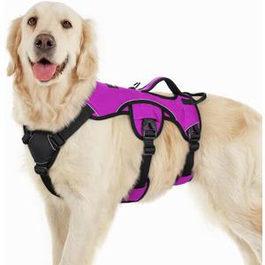 rabbitgoo Escape Proof Dog Harness, Soft Padded Full Body Pet Harness, Reflective Adjustable No Pull Vest with Lift Handle and Lesh Clip for Large Dogs Walking Hiking Training, L, Purple
