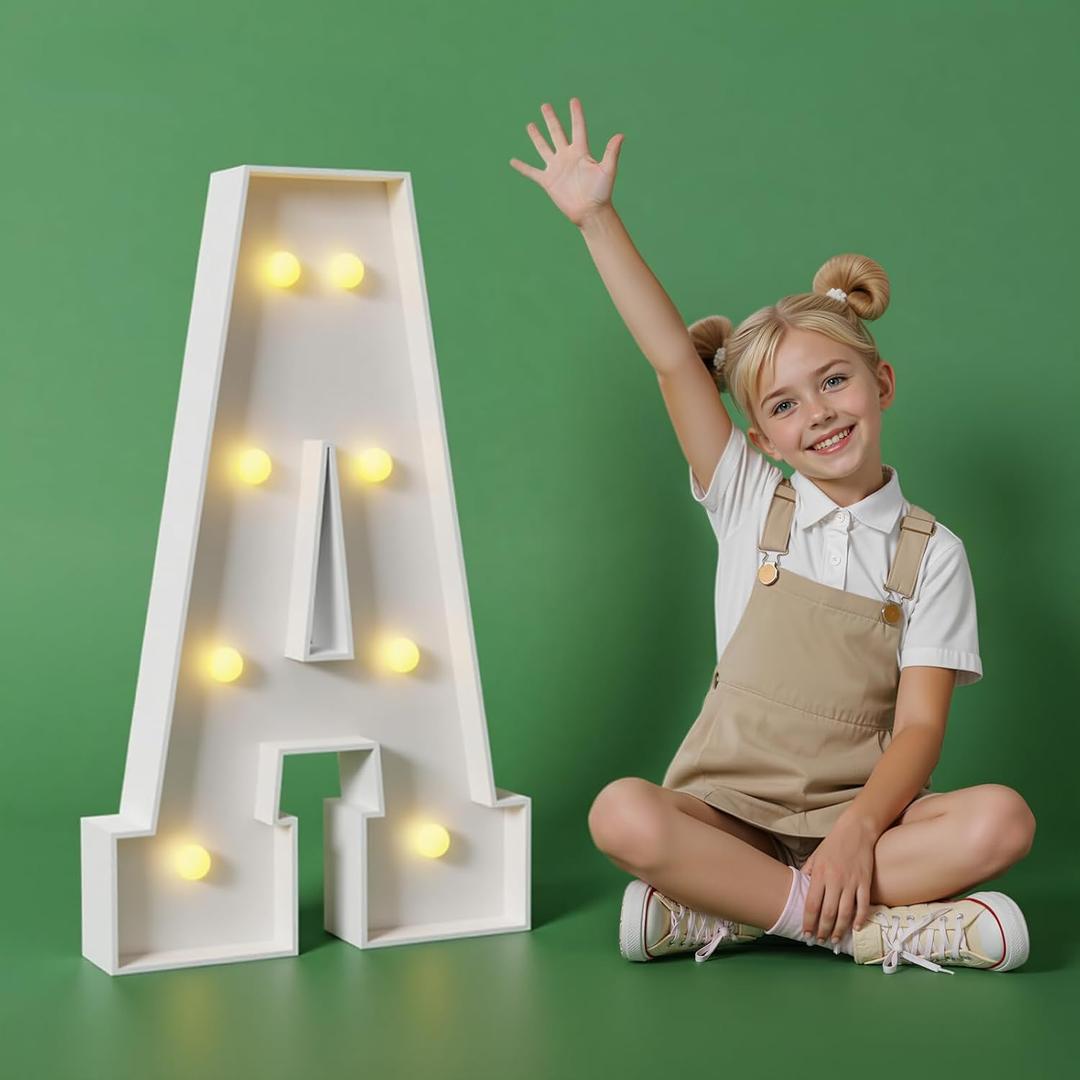 2.3FT Marquee Letters A, Light Up Letters Warm White Light, Pre-cut Foam Cardboard, Graduation Prom Birthday Party Decorations Sign A, Assembly Required