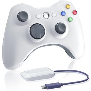 Wireless Controller for Xbox 360, 2.4GHZ Gamepad Joystick Controller Remote for PC Windows 7,8,10 with Receiver Adapter, White