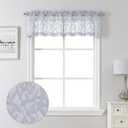 Lecloud Leia Sheer Light Grey Window Curtains for Kitchen 14 Inch Length 2 PCS, Dual Rod Pockets Window Living Room Curtain Valance, Jacquard Clip Textured Leaf Short Bedroom Drapes, 40 W x 14 L