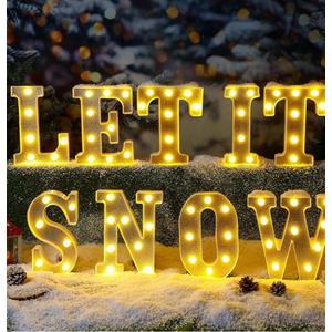 9 Pcs Let It Snow Letter Light up Sign Indoor Winter Decorations Marquee LED Sign Outdoor Christmas Lights for Table and Wall Decor Home Happy Holidays Centerpiece