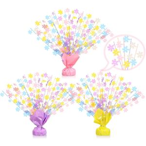 3 Pcs Daisy Birthday Party Decorations Pastel Rainbow Table Centerpieces Macaron Flower Model Foil Spray Table Decor Floral Metallic Burst Centerpiece for Birthday Shower Wedding Supplies