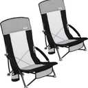 SUNNYFEEL Folding Beach Chair, High Back Beach Chairs for Adults, Lightweight Portable Camp Chair 300lbs Heavy Duty with Carry Bag, Cup Holder for Outdoor Travel Picnic Concert, 2 Pack, Black, 1.81 ft x 2.24 ft x 2.66 ft
