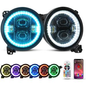 SUPAREE 9" LED Headlights Multicolor DRL fit Jeep Wrangler JL Gladiator JT | 2018-2026 Angel Eyes Ring DOT Hi/Lo Beam Remote Phone APP Control