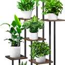 YOCOMEY 7 Tier Wood Tall Plant Stand Metal Rack Indoor, Multiple Flower Pot Holder Shelves Corner Rack, Planter Shelf Display Rack Storage Organizer for Patio Living Room Balcony Garden(Black Oak)