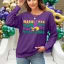 ALLTB Mardi Gras Sweatshirt for Women Carnival Outfit Shirt Fat Tuesday Shirt Holiday Party Long Sleeve Tops (XL)