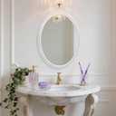 24" x 32" Wall Mount Wood Beaded Frame Oval Mirror, White Real Glass Modern Farmhouse Decorative Mirror for Bathroom Vanity, Entryway, Bedroom