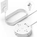 10FT 2 Prong Power Strip, Yozisital 2 Prong to 3 Prong Outlet Adapter, Flat Extension Cord, Surge Protector with Rotating Plug, 6 Outlets 4 USB(2 USB C), Wall Mount, Ideal for Non-Grounded Outlets
