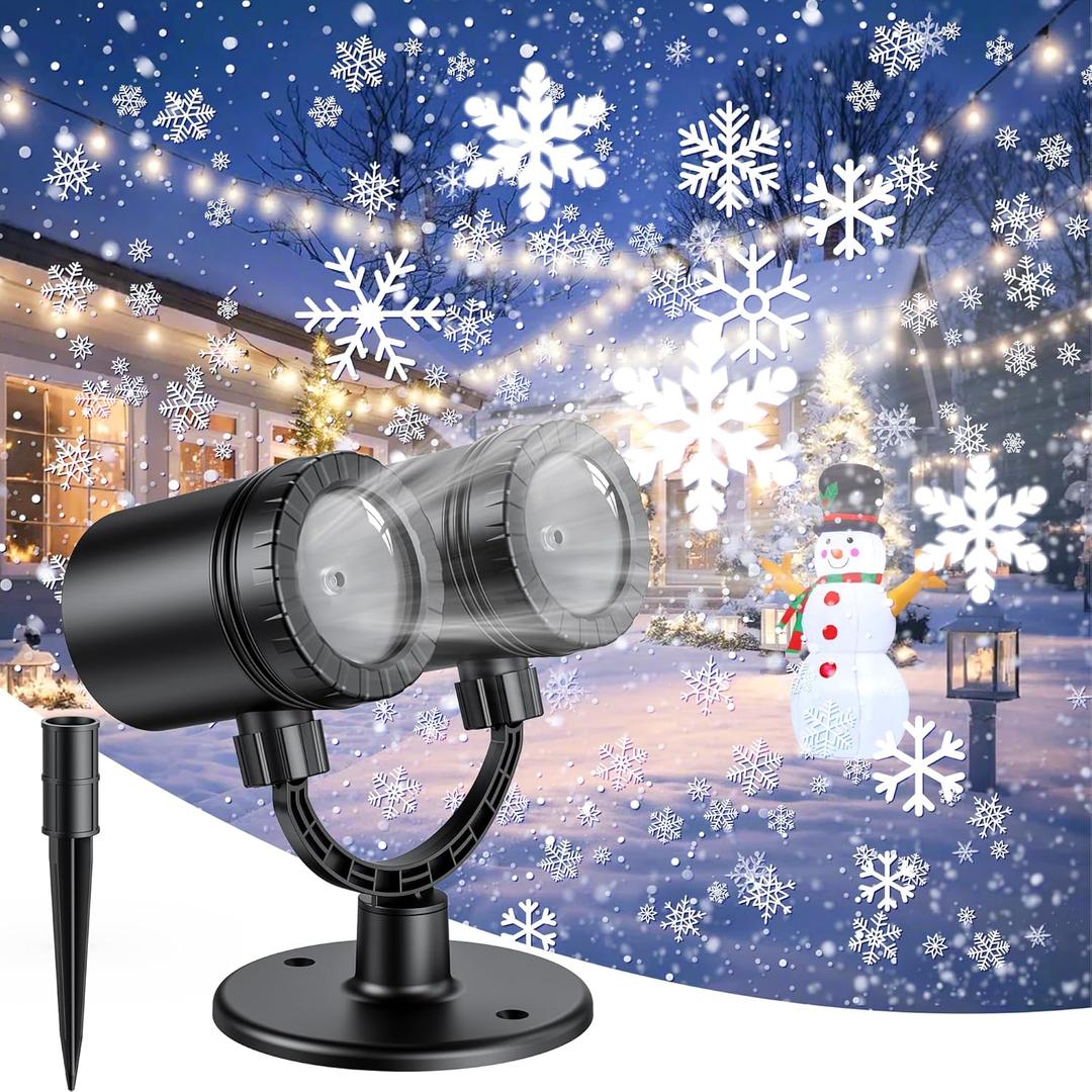 2025 MuliVid Christmas Projector Lights Outdoor, Double Head Snowfall LED Lights Waterproof, Outdoor Christmas Snowflake Projector Light for Xmas Holiday Party, Patio, Garden Decoration