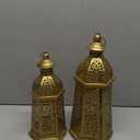2 Pack Moroccan Lantern Lamp Decorative Candle Holders for Ramadan Decorations, Hanging, Outdoor Patio or Porch, Indoor Home Decor（Gold）