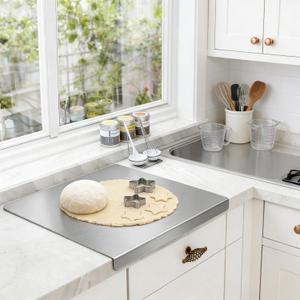 L-Shaped Stainless Steel Cutting Board for Kitchen 1511" Lip Non-Slip Dishwasher Safe Double-Sided Use for Suitable for Meat, Fruits, Vegetables, Bread (1Pcs-L Shape)